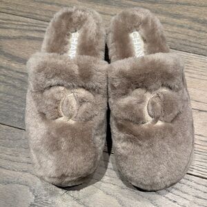 CH Taupe Plush Slippers with Logo